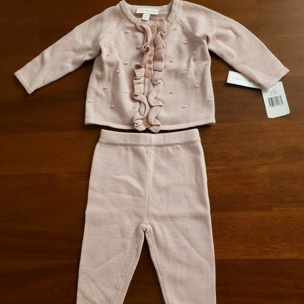 NWT Clasix Beginnings by MiniClasix Matching Sweater and Pants Cotton Pink 3M